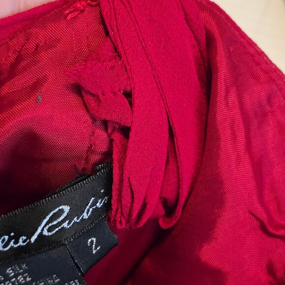 Vintage 1990s Lillie Rubin Crimson Red Assym Hem 100% Silk Prom Evening Gown, 2 - Picture 11 of 11